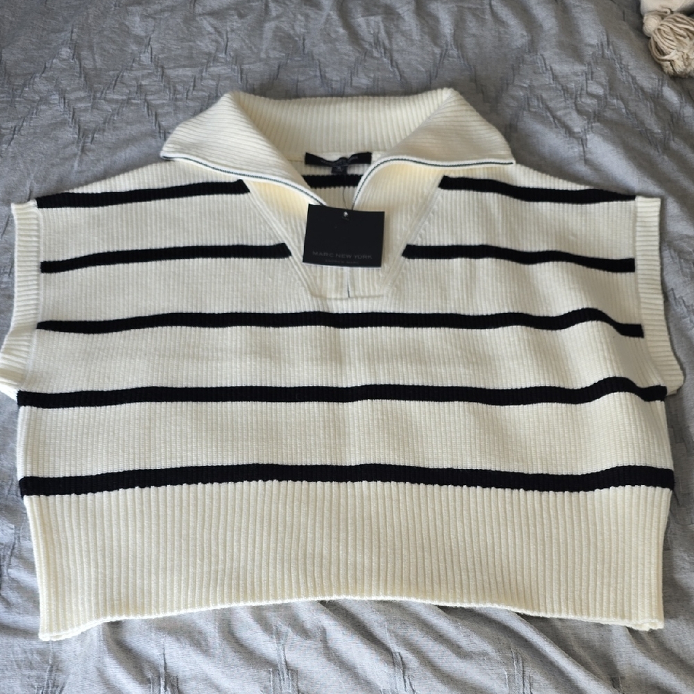 Striped Knit Collared Sweater Vest